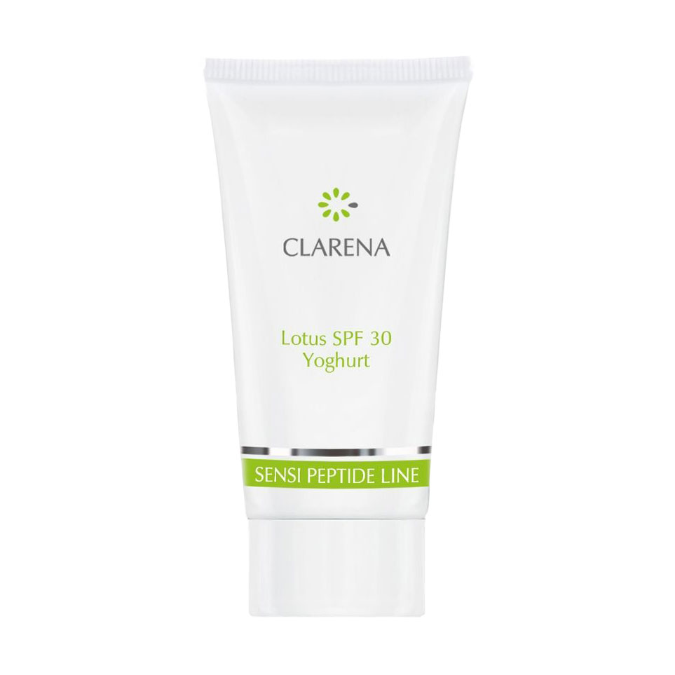 Сонцезахисний крем Clarena Sensi Peptide Line Lotus SPF 30 Yoghurt для сухої, чутливої та подразненої шкіри обличчя, 30 мл